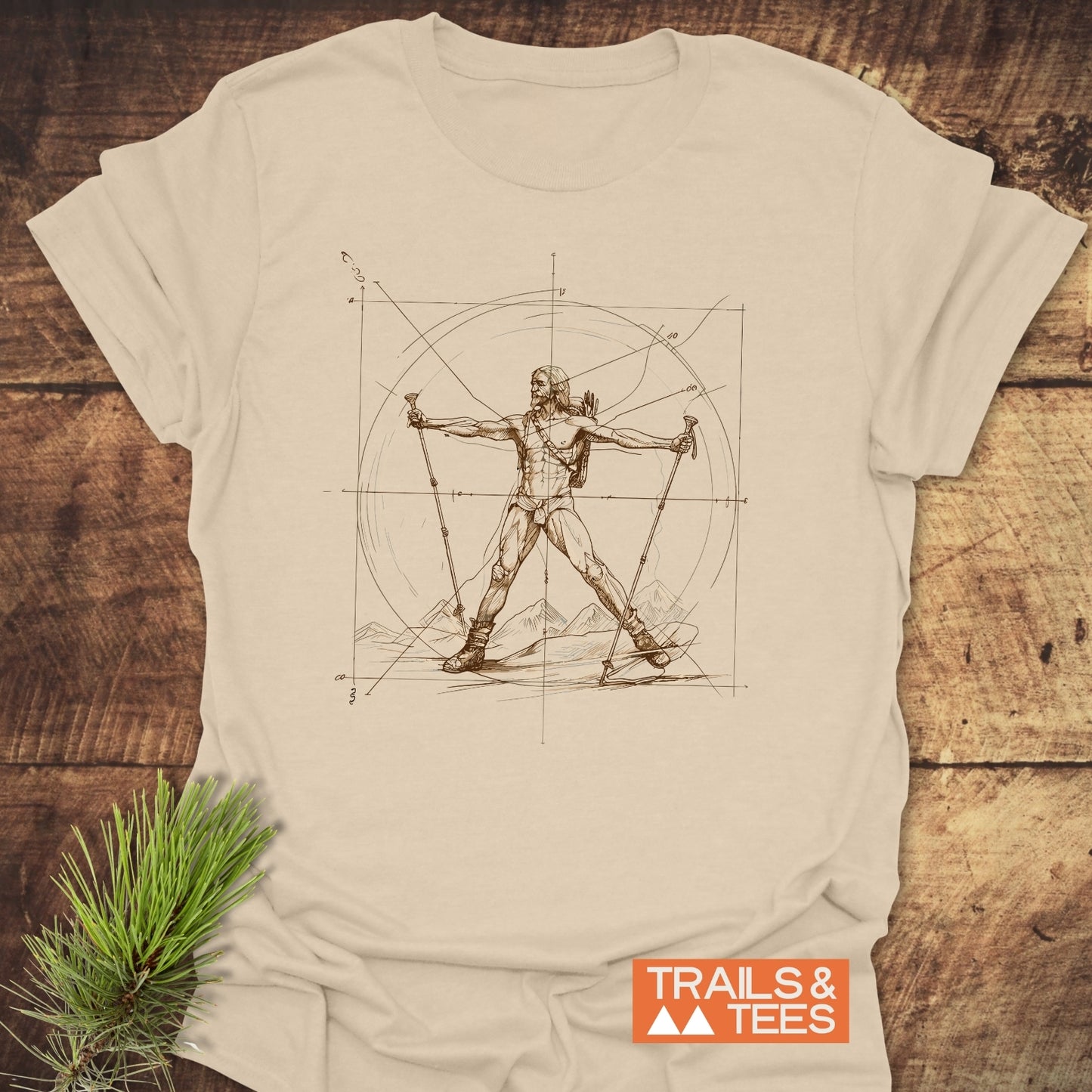 Vitruvian Hiker Da Vinci Style T-Shirt