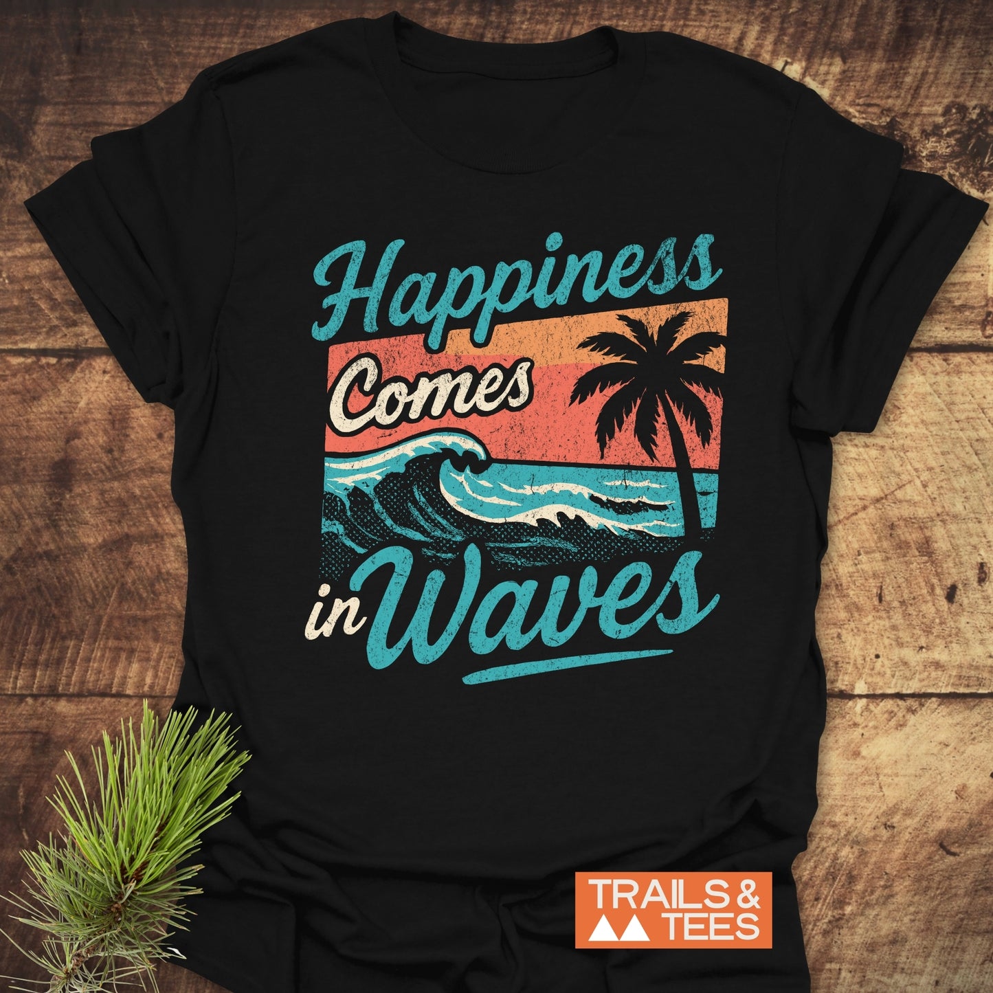 Happiness Comes In Waves Retro T-Shirt