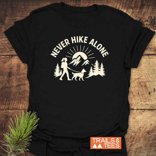 Never Hike Alone Dog Mom T-Shirt