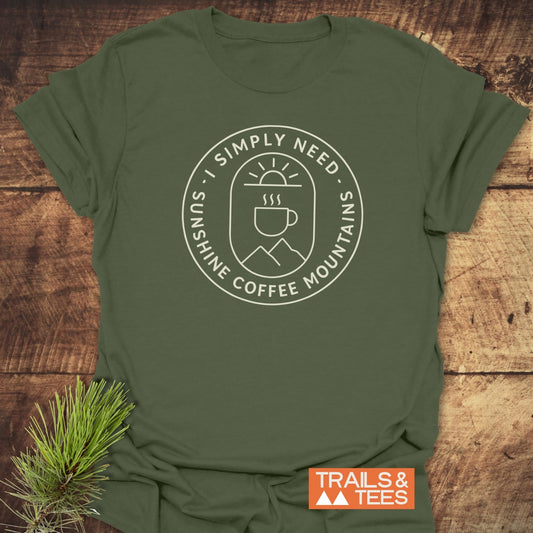 Minimalist Sunshine, Coffee & Mountains T-Shirt