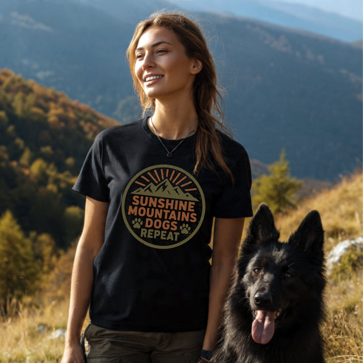 Sunshine Mountains Dogs Badge T-Shirt